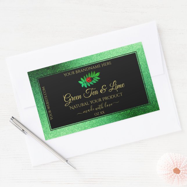 Green Metallic Glitter Black Product Label Ladybug (Envelope)