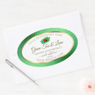 Green Metallic Glitter White Product Label Ladybug