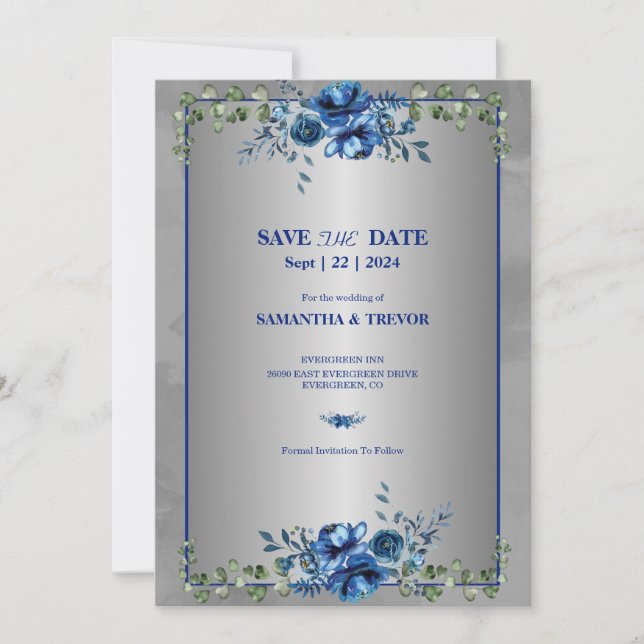 Green & Metallic Gold Blooms: Save The Date Invitation (Front)