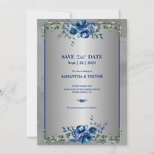 Green & Metallic Gold Blooms: Save The Date Invitation