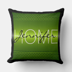 Green Metallic Holes Metal Look Monogram Cushion