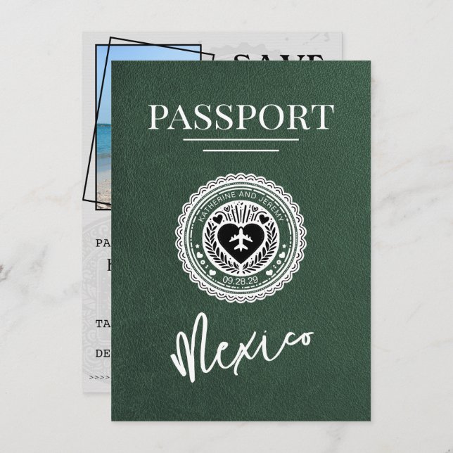 Green Mexico Passport Save The Date (Front/Back)