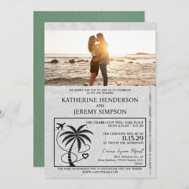 Green Mexico Passport Wedding Invitation (Front/Back)