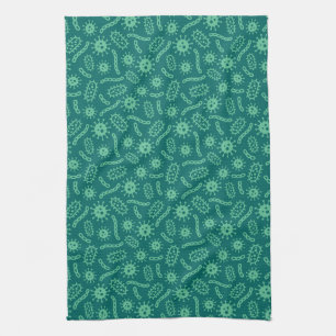 Green Microbes Pattern Tea Towel