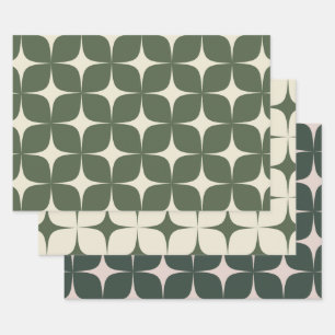 Green Mid Century Modern Elegant Geometric Boho  Wrapping Paper Sheet