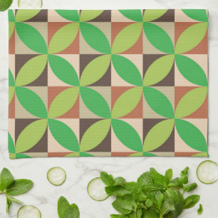  Green Mid Century Modern  Geometric pattern   Tea Towel