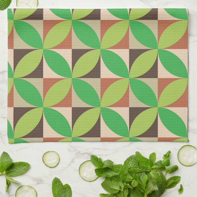  Green Mid Century Modern  Geometric pattern   Tea Towel (Folded)