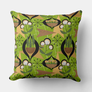 Green Mid-Century Style Plants in Pots Cushion