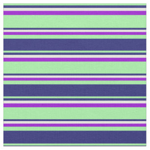 Green, Midnight Blue, White & Dark Violet Stripes Fabric
