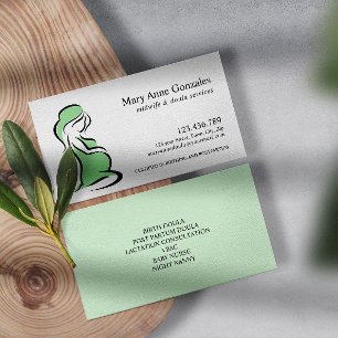 Green Midwife Doula Pregnant Woman Belly Business Card