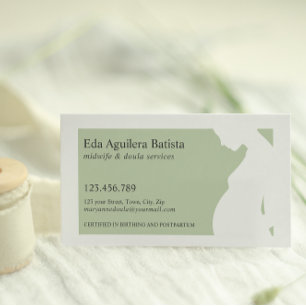 Green   Midwife Doula Pregnant Woman SILHOUETTE  Business Card