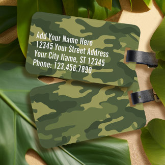 Green Military Camo Pattern with name and address Luggage Tag