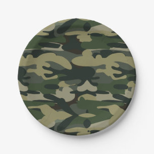 Green Military Camouflage Pattern Paper Plate