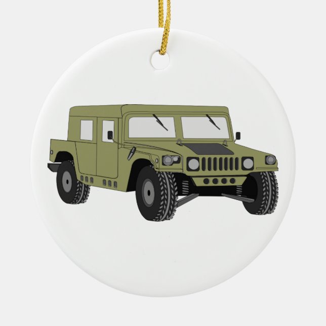 Green Military Humvee Ceramic Tree Decoration (Front)