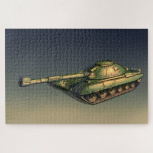 Green military tank on the field jigsaw puzzle