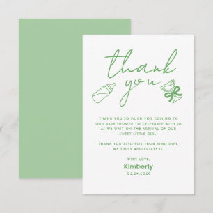 Green Milk Bottle Champagne Baby Shower Thank You Card