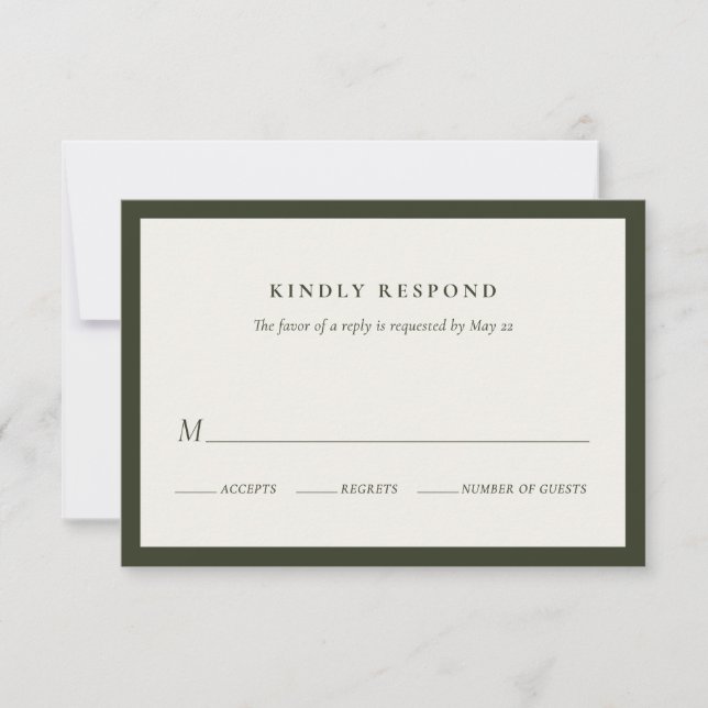 Green Minimal Border Wedding RSVP Card (Front)