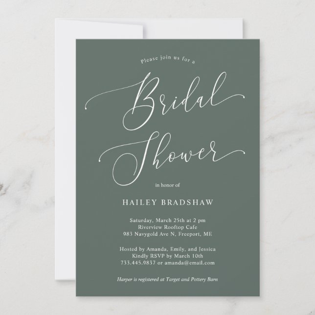 Green Minimal Bridal Shower Invitation (Front)