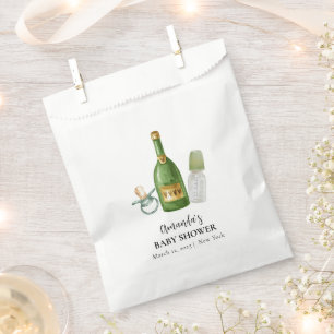 Green Minimal Poppin Champagne Bottles Baby Shower Favour Bag
