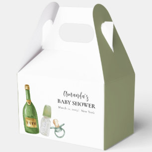 Green Minimal Poppin Champagne Bottles Baby Shower Favour Box
