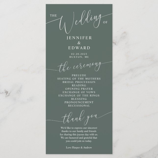 Green Minimal Wedding Ceremony Program (Front)
