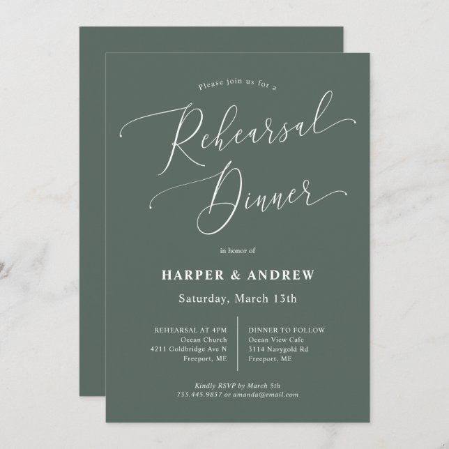 Green Minimal Wedding Rehearsal Dinner Invitation (Front/Back)
