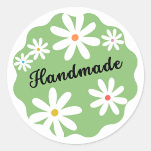 Green Minimalist Aesthetic Daisy Flower Handmade Classic Round Sticker