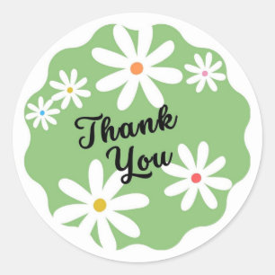 Green Minimalist Aesthetic Daisy Flower Thank You  Classic Round Sticker