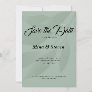 Green Minimalist bohemian botanical greenery  Save The Date