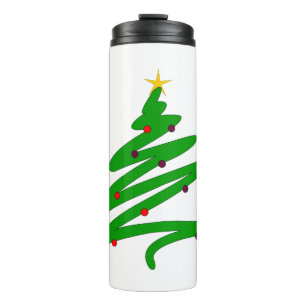 Green Minimalist Christmas Tree Doodle Thermal Tumbler