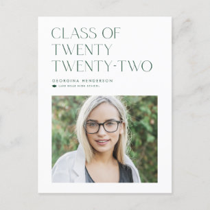 Green Minimalist Class of 2022 Photo Graduation Announcement Postcard