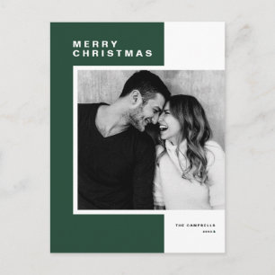 Green Minimalist Colour Block Merry Christmas Phot Holiday Postcard