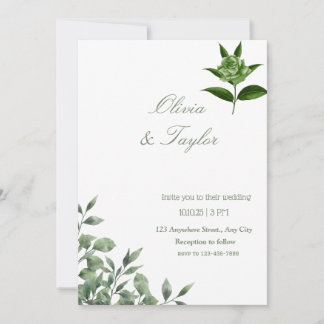 Green Minimalist Floral greenery eucalyptus Invitation