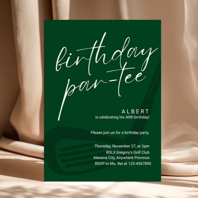 Green Minimalist Men Golf Birthday Par-Tee Invitation (lets par tee, modern, trendy golf invitation, golf theme birthday, golf invitations, golf birthday p)