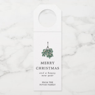 Green Minimalist Mistletoe Merry Christmas Bottle Tag