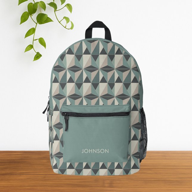 Green Minimalist Modern Geometric Pattern Printed Backpack (Modern Minimalist Green Geometric Pattern Backpack)