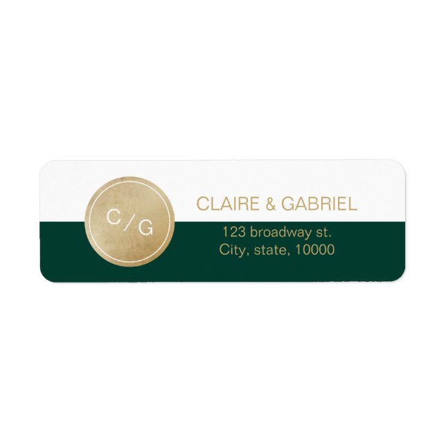 Green minimalist modern monogram return address label (Front)