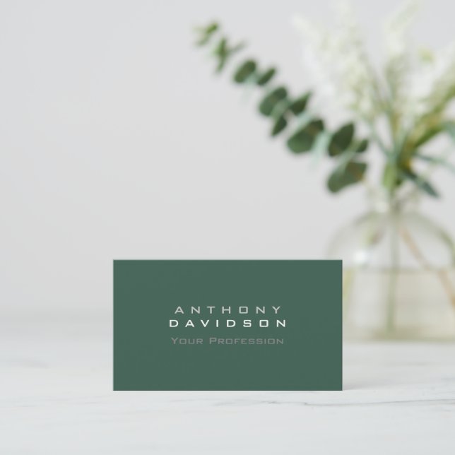 Green Minimalist Modern Plain Business Card (Standing Front)