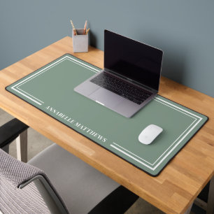 Green Minimalist Monogram Desk Mat