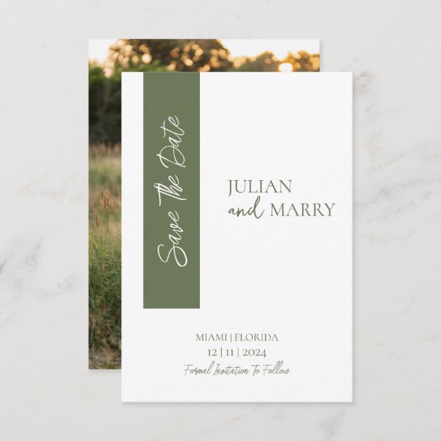 GREEN Minimalist Save The Date (Front/Back)