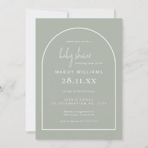 Green Minimalist Script Arch Boy Baby Shower Invitation