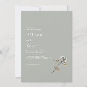 Green Minimalist Script Hand Press Floral Wedding Invitation