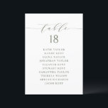 Green Minimalist Script Seating Plan Table Number<br><div class="desc">Add a touch of charm to your event with our customisable table seating cards, designed with delightful whimsical script. Perfect for weddings, parties, or any special gathering, these cards will help guide your guests to their seats in style. Customise each taupe green table seating card with guest names and table...</div>
