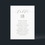 Green Minimalist Script Seating Plan Table Number<br><div class="desc">Add a touch of charm to your event with our customisable table seating cards, designed with delightful whimsical script. Perfect for weddings, parties, or any special gathering, these cards will help guide your guests to their seats in style. Customise each taupe green table seating card with guest names and table...</div>
