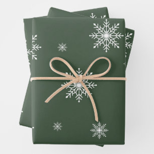 Green Minimalist Snowflakes Christmas  Wrapping Paper Sheet