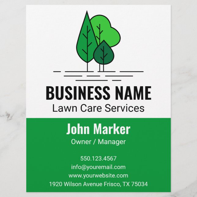 Green Minimalist Tree Landscaping Lawn Care Flyer (Front)