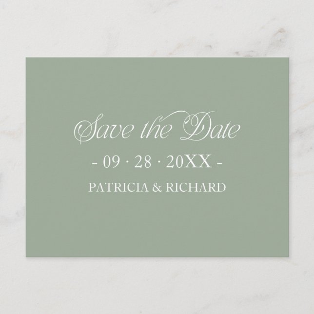 Green Minimalist Typography Save the Date Postcard (Front)