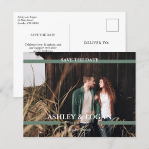 Green Minimalist Wedding Save the Date Photo Announcement Postcard