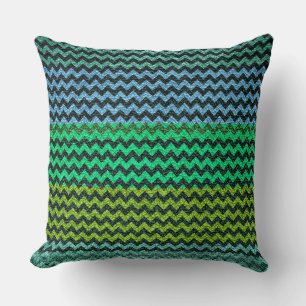 Green Mint Blue Chevron Stripes Pattern Cushion