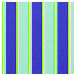 Green, Mint Cream, Aquamarine, Blue & Black Lines Fabric